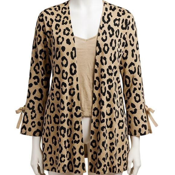 Jessica London Sweaters - JESSICA LONDON KNIT CHEETAH PRINT OPEN FRONT CARDIGAN BOWS ON SLEEVES SIZE 22/24